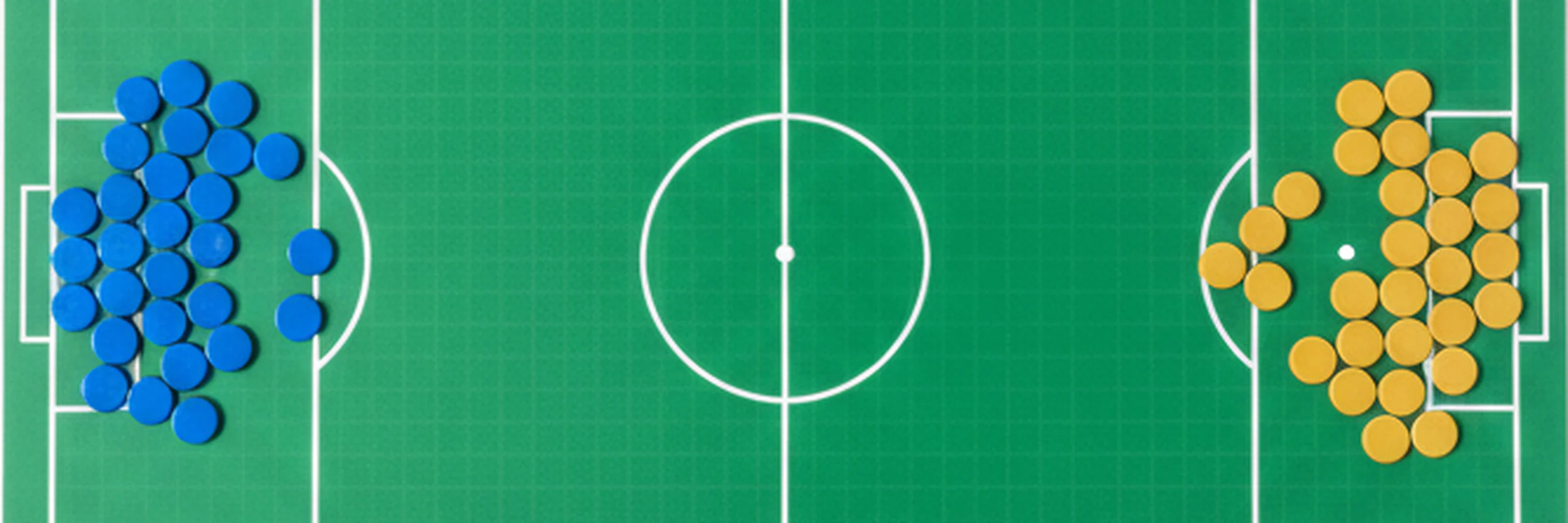Tactics board with two separated clusters of markers, blue on one side and gold on the other